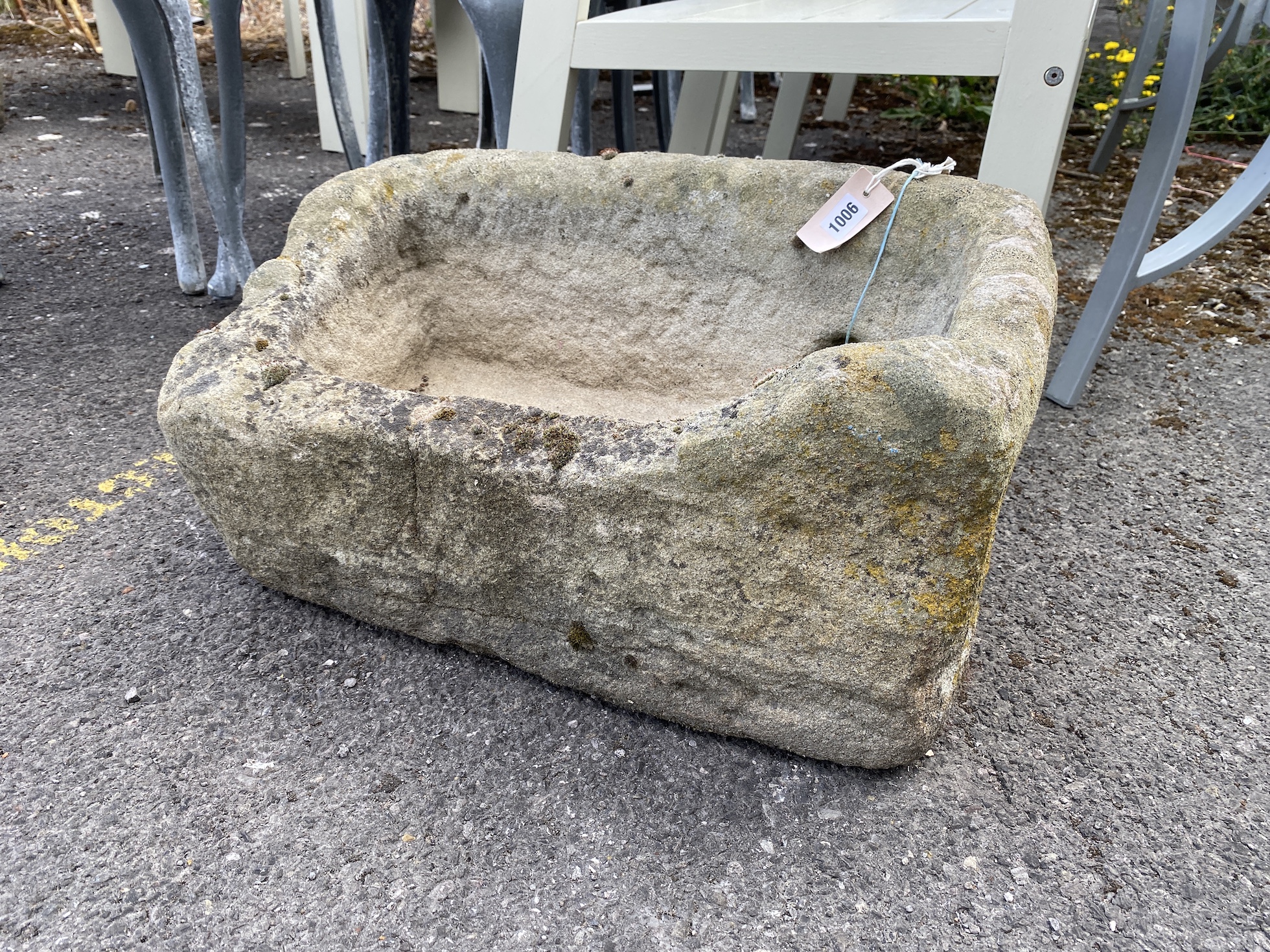 A sandstone trough, length 60cm, depth 34cm, height 34cm